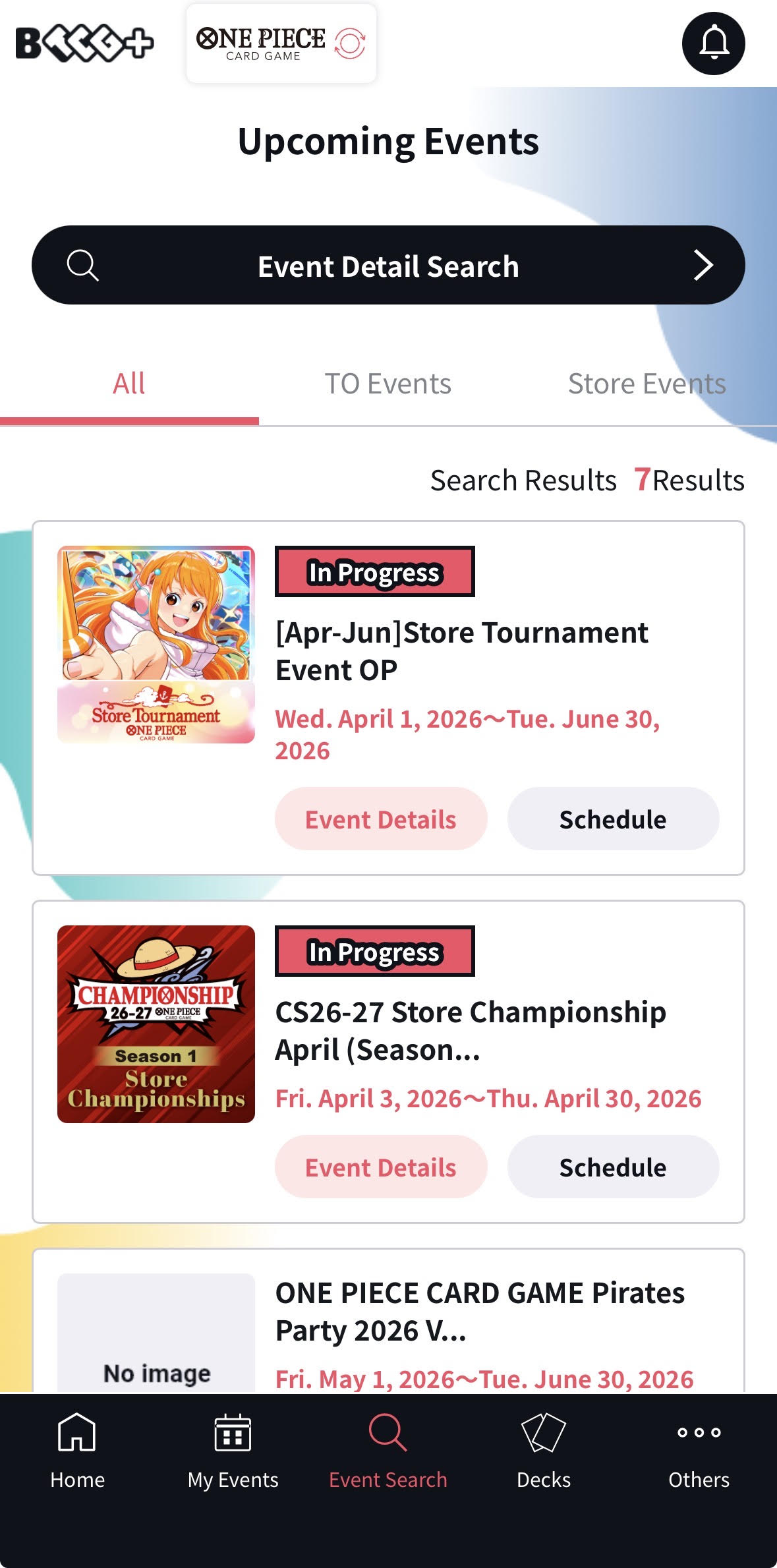 Event search page